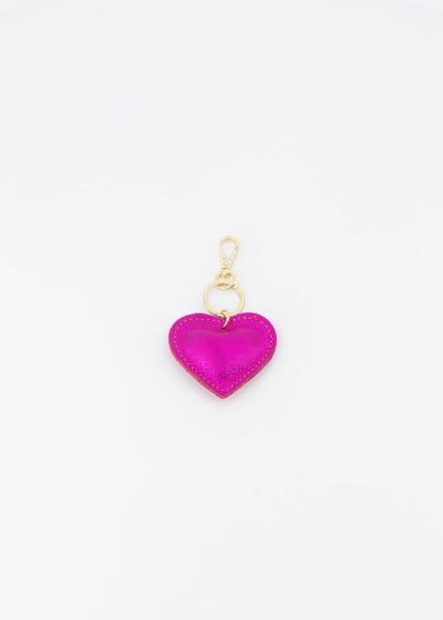 sleutelhanger- hartje -fuchsia- leer - metallic- goud-Moederdag