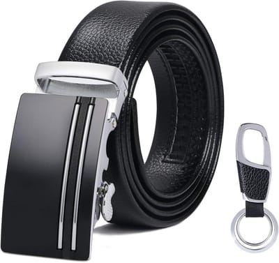 flintronic Heren Riem, Automatische Gesp Lederen Ratelriem voor Mannen, Leren Riem Breedte 3,5 cm Lengte 125 cm (Incl. Sleutelhanger & Geschenkdoos)