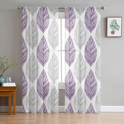 Bladtextuur Mode Tule Gordijnen voor Slaapkamer Hal Woonkamer Decor Chiffon Gordijn voor Balkon Keuken Thuis Gordijnen 135W x 114H(cm) white