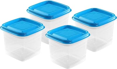 Hega Hogar Vershoudbakjes - set 4x stuks - 0.7 liter - transparant/blauw - L11 x B11 x H12 cm - Mealprep - Maaltijden bewaren