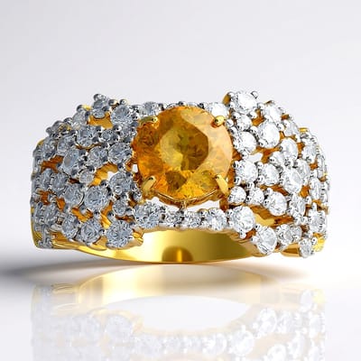 Cavill - 925 Sterling Zilver Verguld - 1,564 ct Sfaleriet uit Spanje Ronde Geslepen - 3,412 ct Zirkonia - Luxe Stoere Damesring Met Prong Zetting