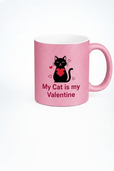 Roze Glitter Katten Mok 'My Cat is my Valentine' - Perfect Valentijn Cadeau voor Kattenliefhebbers