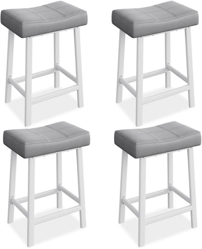 Moderne zadelbarkrukken set van 4 stuks – 61 cm aanrechthoogte, zonder rugleuning, bekleed met kunstleer, metalen potten en voetsteun, eenvoudig te monteren voor keukeneiland en eetaanrecht