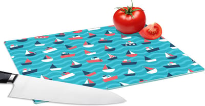 Glazen Snijplank - 28x20 - Boten - Zee - Patroon - Snijplanken Glas