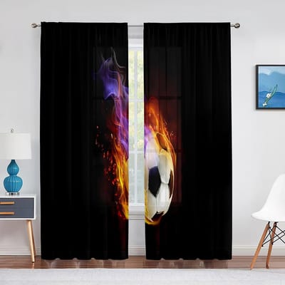 Voetbal Bolvormige Voetbal Kleurrijke Kunst Transparant Gordijn voor Woonkamer Voile voor Raam Slaapkamer Keuken Tule Draperie Gordijnen 1 PCS W100XH250cm&Grommet Top