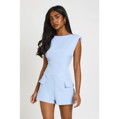 boohoo Dames Playsuit Met Boothals En Getailleerde Pasvorm | Pastelblauw | Maat: 44