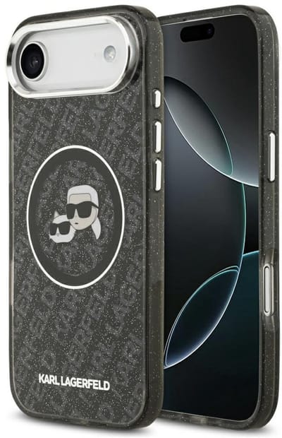 Karl Lagerfeld telefoonhoesje voor iPhone 17 Air - IML Glitter - Karl & Choupette Heads Logo - Magsafe - Zwart
