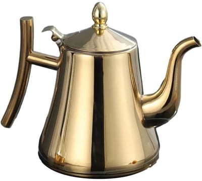 longziming -RVS Theekan 1500 ml met Theefilter – Theepot met Uitneembare Theezeef voor Losse Thee en Theezakjes – Druppelvrije Theekan 304 Roestvrij Staal – Goud - 1 stuk