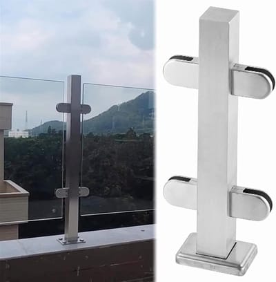 Glazen Balustrade Paal - Glazenhek Paal - Terras Afscheiding - Roestvrij Staal - 85cm - Zilver