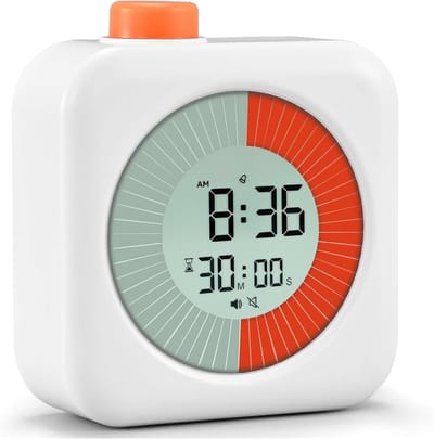 Visuele timer voor kinderen – 60 minuten, afteltimer, chronometer, klok en wekker met geluid of stil alarm, voor kinderen en volwassenen, geschikt voor keuken, school en kantoor (wit)