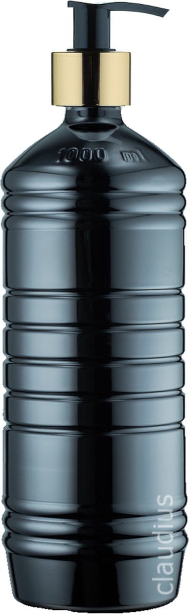 Lege Plastic Fles 1 liter PET - Zwart - met gouden pomp - set van 10 stuks - navulbaar - leeg