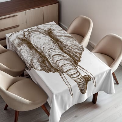 ABAKUHAUS Olifantentafelkleed, Vuilafweermiddel met geavanceerde druktechnologie Wasbare heldere kleuren, 140 x 200 cm, Chocolade en Wit