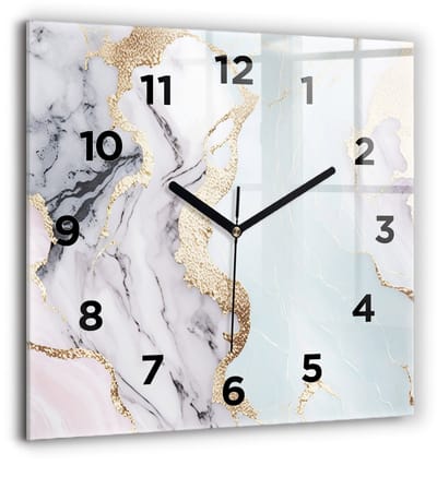 Wallfluent Wandklok - Pastelmarmer Unieke Wandklok - 60 cm x 60 cm - Veelkleurig Wandklok - Zwarte Handen - Wandklok Met Cijfers - Kinder Wandklok Glas - Vierkante Glazen Wandklok - Industrieel Wandklok - Unieke Wandklok