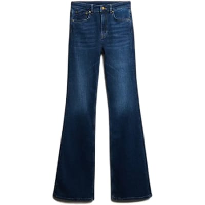 Superdry Jeans van Biologisch Katoen met Hoge Taille en Uitlopende Pijpen Blue Grootte: 28/30