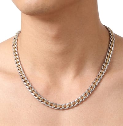 Zilverkleurige en goudkleurige ketting heren schakel ketting gevlochten detail tweekleurig ontwerp verstelbare halsketting modieuze statement ketting voor dagelijks gebruik
