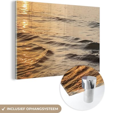 MuchoWow® Glasschilderij 150x100 cm - Schilderij acrylglas - Zee - Zon - Water - Foto op glas - Schilderijen