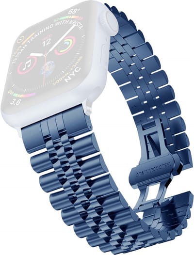 By Qubix - Geschikt voor Apple Watch bandje - Metalen schakelband - Blauw - Geschikt voor Apple watch 38mm / 40mm / 41mm / 42mm