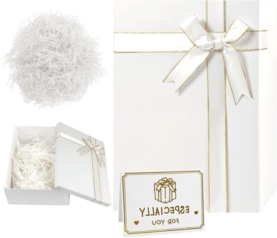 Grote opvouwbare geschenkdoos met deksel en strik, 28 x 20 x 9 cm, ideaal voor verjaardag, bruiloft en Kerstmis, inclusief wenskaart en bast