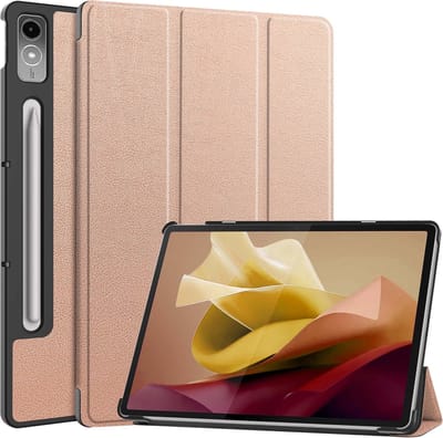 Hoes - Geschikt voor Lenovo Tab P12 - Dun & Stevig - Trifold Bookcase - Hard Cover Case - Met Uitsparing Geschikt voor Lenovo Pen - Hardcover Book - Tablet Hoesje - Rosé goud
