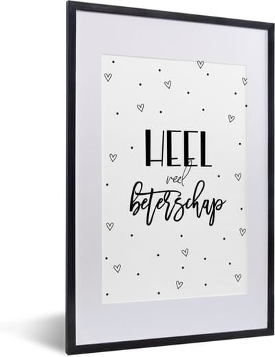 Fotolijst incl. Poster - Beterschap - Quote - Stippen - Hartjes - 40x60 cm - Posterlijst