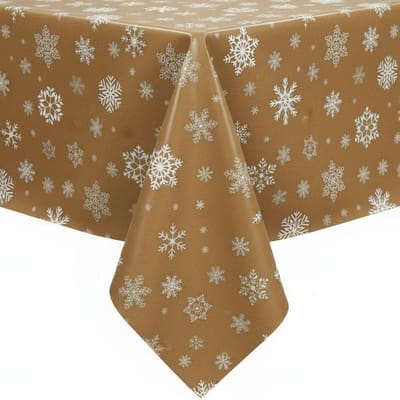 Protecttable - Kerst Tafelzeil Sneeuwvlok Goud 140x50cm - Tafelkleed Afwasbaar - Kunststof