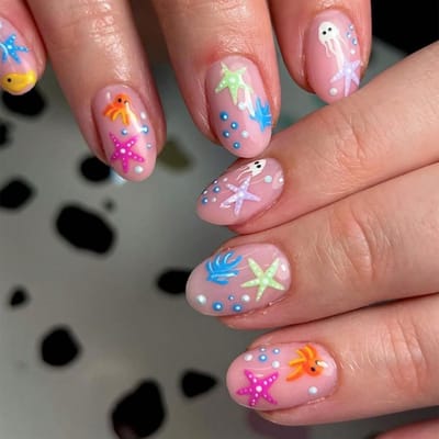 Dailygoods- Kunstnagels Ovaal 24 Stuks - Druknagels Oceaanstijl - Kunstnagels met Lijm - Hoogwaardig Acryl - Veilig voor Natuurlijke Nagels - Nepnagels