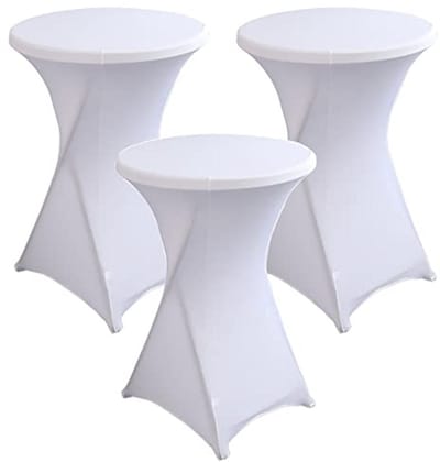 Statafelhoezen Set - Tafelovertrekken Stretch - Feestelijke Decoratie - Onderhoudsvriendelijk Afwasbaar - 3 Stuks Ø 80cm - Wit