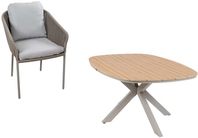 5-delige tuinset | 4 Alezio tuinstoelen (Latte/Camel) | Tuintafel Cadiz 180x115cm (Camel)