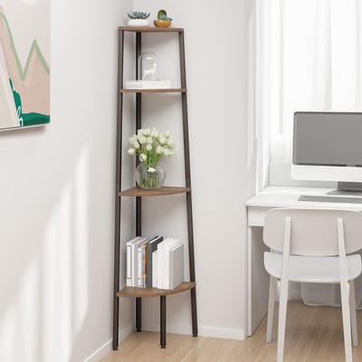 vidaXL - Hoekkast - met - 4 - lagen - donkerbruin - en - zwart - 45,5x31,5x150 - cm