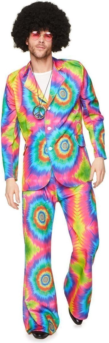 Karnival Costumes Tye Dye Suit Verkleedpak Flower Power Heren Carnavalskleding Heren Carnaval Foute Party Jaren 60 Jaren 70 '60 '70 - Polyester - Maat S - 2-Delig Top/Broek
