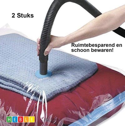 *** 2x Handige Ruimtebesparende Vacuüm Opbergzakken - 60 x 80 cm 2 stuks - Voor Dekbed & grote kleding stukken - van Heble® ***