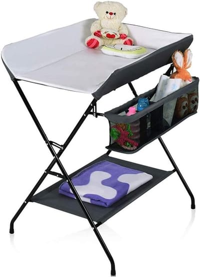 Baby Verschoontafel - Verzorgingstafel Opvouwbaar - Baby Verzorgen - Met Opbergvakken - 79 x 55.5 cm - Grijs