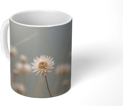 Mok - Koffiemok - Strobloemen - Wit - Daglicht - Mokken - 350 ML - Beker - Koffiemokken - Theemok