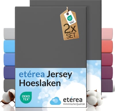 etérea Jersey hoeslaken 2-pack 100x200-120x200 cm (hoek 25 cm) 100% katoen - Antraciet