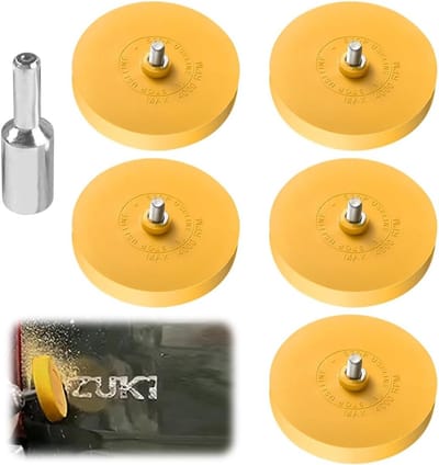 Set van 5 Foil Gum Erasers met Adapter - Professionele Rubber Gum voor het Verwijderen van Stickers, Folies en Lijmresten op Auto's, Motoren en Gereedschap