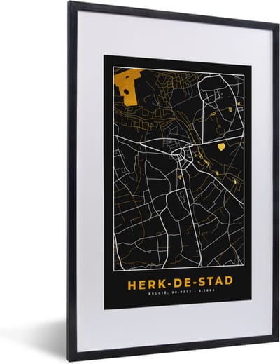 Fotolijst incl. Poster - Herk-de-Stad - Plattegrond - Kaart - Goud - Stadskaart - 40x60 cm - Posterlijst