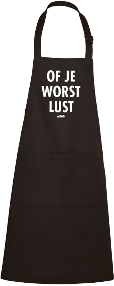 Keukenschort zwart - Of je worst lust - soBAD. - One size - unisex - BBQ - Katoen - met tekst - cadeau