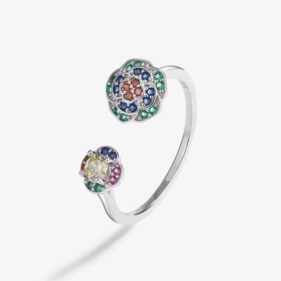 N3 Collecties 925 Sterling Zilver Asymmetrische Dubbele Bloem Ronde Volledige Diamanten Ring voor Dames