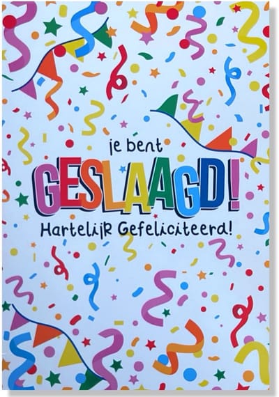 Je Bent Geslaagd Wenskaart - 12x17cm - Gevouwen kaart inclusief envelop - Diploma Gehaald