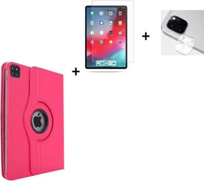 iPad Pro 11 2020 Hoesje - 11 inch - iPad pro 11 2020 Screenprotector - Camera protector - 360° Draaibare Book Case Roze + Tempered Gehard Glas + Camera lens protector