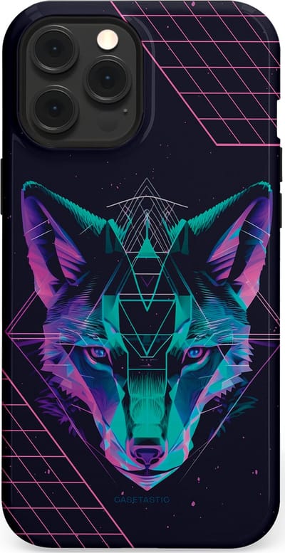Casetastic hoesje geschikt voor Apple iPhone 12 Pro Max - MagSafe - Dubbellaagse bescherming - Neon Wolf - Fashion Case - Donkerblauw