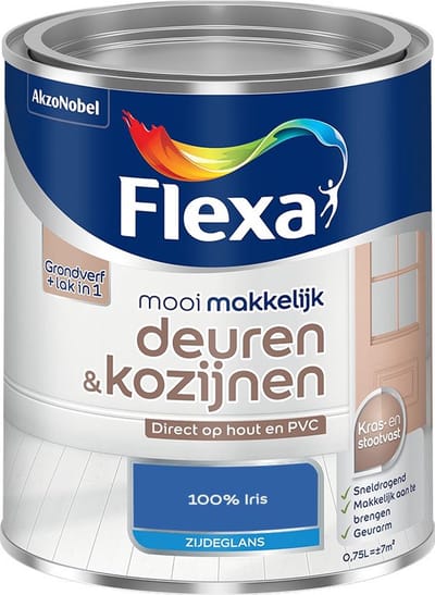 Flexa - Mooi Makkelijk Deuren & Kozijnen Zijdeglans - 100% Iris - Mengverf - 750 Ml