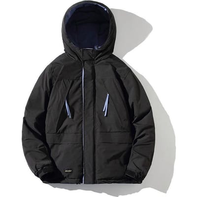 Vêtements d'hiver en coton pour hommes Veste à capuche matelassée style tooling ample Veste courte épaisse chaude décontractée M noir