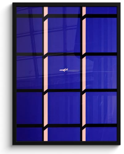Poster in lijst - Fotolijst 60x80 cm - Posters - Vliegtuig - Ruiten - Blauw - Rechthoekig - Posterlijst zwart - Decoratie - Wanddecoratie woonkamer - Muurdecoratie slaapkamer - Kerstversiering - Kerstdecoratie voor binnen - Kerstmis