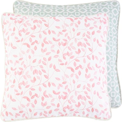 Clayre & Eef Kussenhoes 40*40 cm Wit Katoen Vierkant Blaadjes Sierkussenhoes Kussen hoes