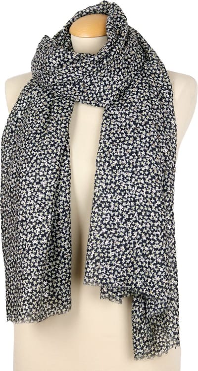 Viscose sjaal met madeliefjes - zwart/wit/goud - zomersjaal voor dames met glittertje - one size - viscose met dessin