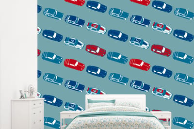 Behang - Fotobehang Patroon - Auto - Race - Jongens - Kinderen - Kids - Kind - Breedte 315 cm x hoogte 260 cm