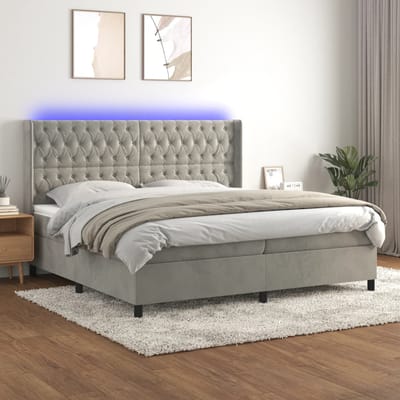 vidaXL - Boxspring - met - matras - en - LED - fluweel - lichtgrijs - 200x200 - cm