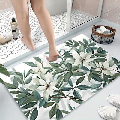 Waterverf Groen Blad Deurmat Badkamerkleed Antislip Staand Vloerkleed Wasruimte Bad Badmatten Kleine Douchekleed Decor 40x60Diatomud