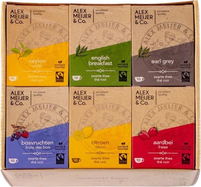 Thee Assortiment Verschillende Smaakjes 60 theezakjes 2 gram Alex Meijer Fair Trade
